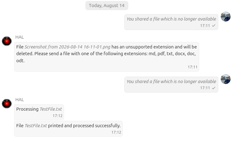 NC talk conversation with printing robot